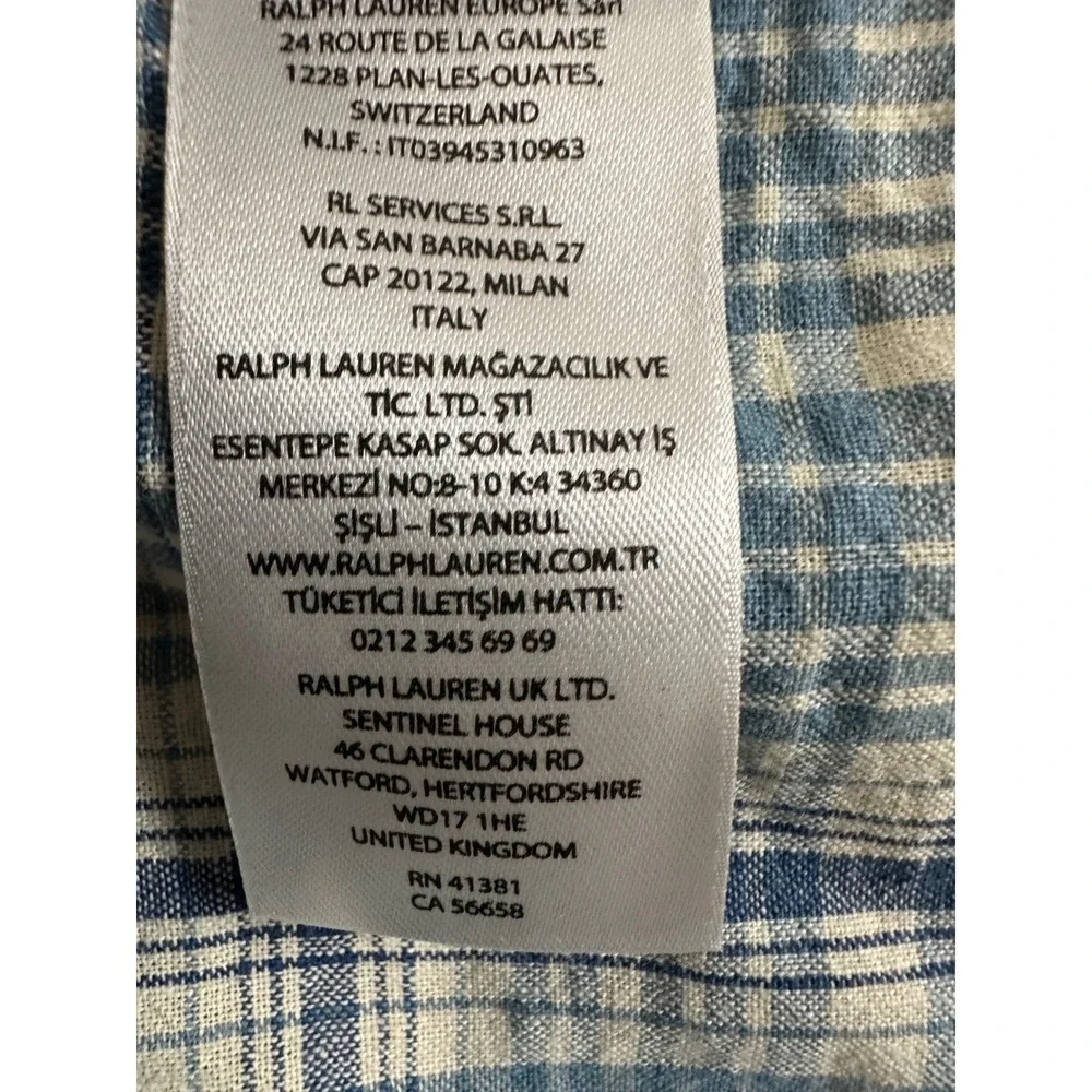 Polo Ralph Lauren Linen Blend Performance shirt Mens 4XB Big Blue Plaid‎ S/S EUC